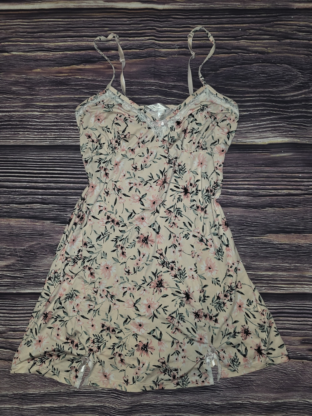 Marilyn Monroe Cream Slip Dress with Pink Floral Print